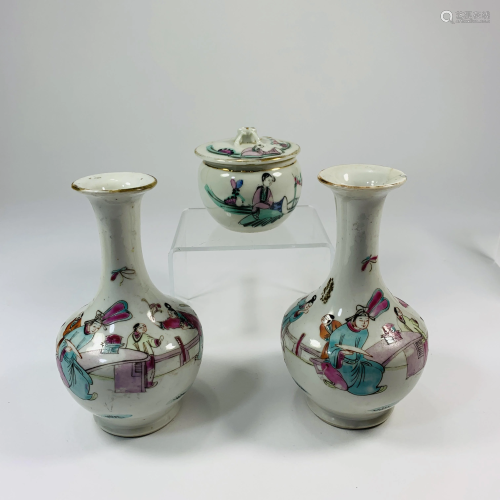 A Chinese Minguo Hand Painted Porcelain Vase & Jar Set