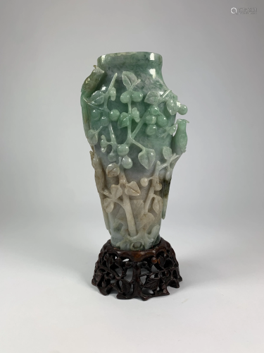 A Jadeite Vase With Wooden Stand