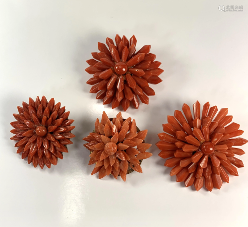 A Lot of Four Victorian Coral Brooch Pins