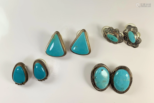 A Lot of Four Turquoise Sterling Silver Earring Pairs