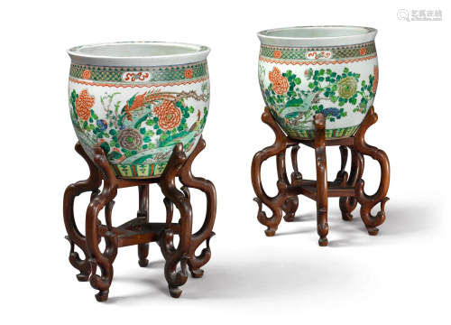 A Sothebys Pair of Chinese Famille Verte Fish Bowls