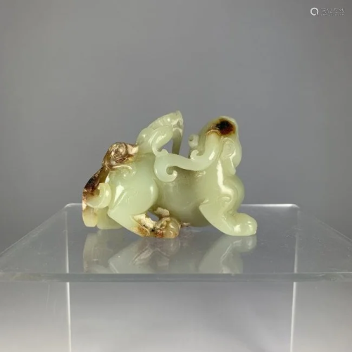 A Chinese Jade Foo Dog & Pup Carving