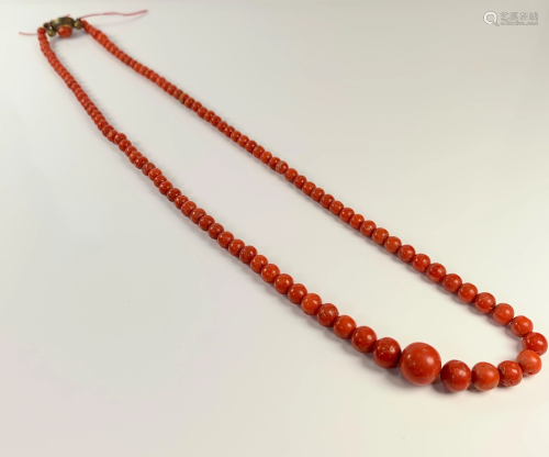 A Silver Coral Bead Necklace