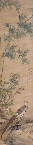 蒋廷锡（1669～1732） 竹荫文禽 立轴 设色绢本