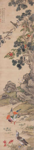 蒋廷锡（1669～1732） 锦鸡燕舞 立轴 设色绢本