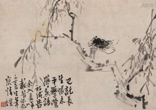 李鱓（1686～1756） 蝉鸣图 镜片 水墨纸本