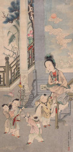 金礼赢（1772～1807） 观婴戏图 立轴 设色纸本