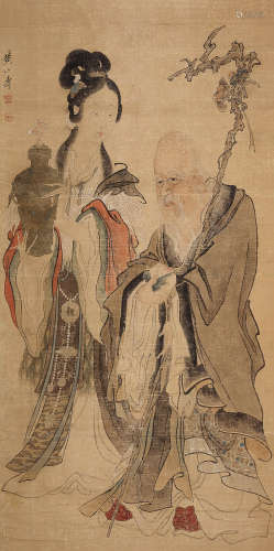 黄山寿（1855～1919） 二仙图 立轴 设色纸本