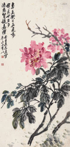 吴东迈（1886～1963） 富贵花开 立轴 设色纸本