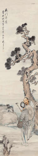 钱慧安（1833～1911） 鹿门双隐 镜框 设色纸本