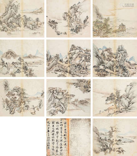 沈葆桢（1820～1879） 山水幽居图册 册页 （共十一开） 设色纸本