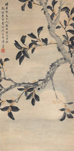 李时霖（1893～1980） 桂花月明图 立轴 设色纸本