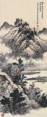 黄君璧（1898～1991） 孤亭听风 镜心 设色纸本