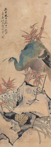 任薰（1835～1893） 孔雀 镜片 设色纸本