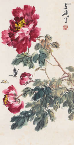 王雪涛（1903～1982） 牡丹双蝶图 立轴 设色纸本