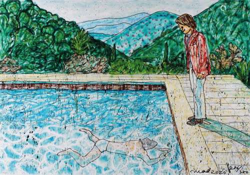 MADSAKI（b.1974） 2020年作 艺术家肖像（游泳池与两个人像） 胶印 版画