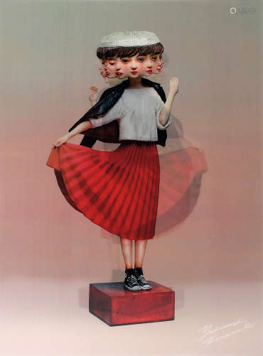 今卷芳俊（b.1972） 2019年作 红裙女孩 3D透视版画