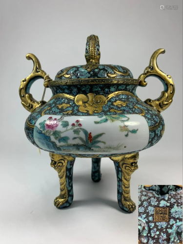 A Christies Rare Chinese Porcelain & Bronze Censer