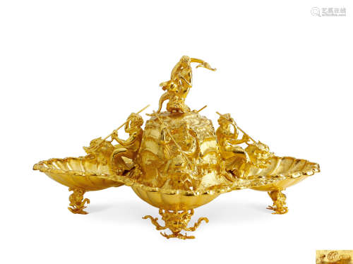 约1980年 意大利 银鎏金桌心装饰喷泉盘