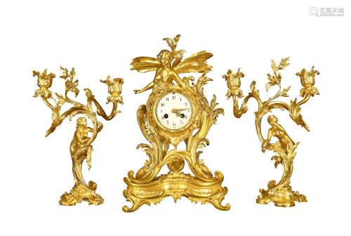 约1880年 法国 铜鎏金座钟 （三件套）