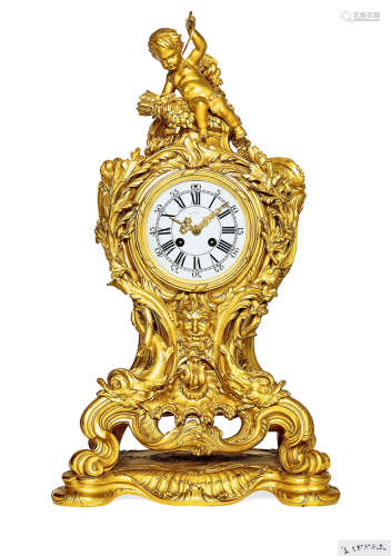 约1890年 美国 蒂芙尼Tiffany 洛可可风格 铜鎏金座钟