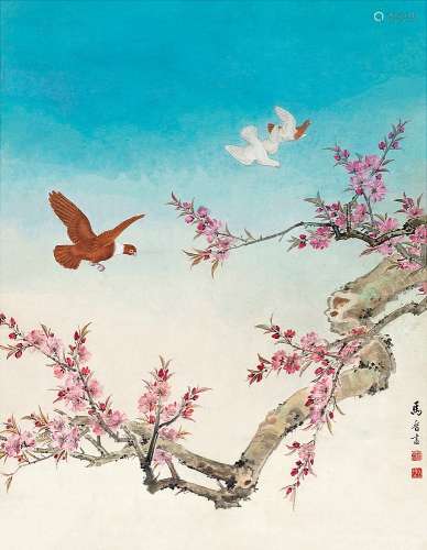 马 晋(1900-1970) 桃花飞鸽