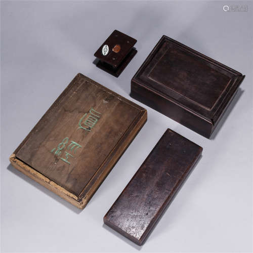 清 木盒木托一组4件