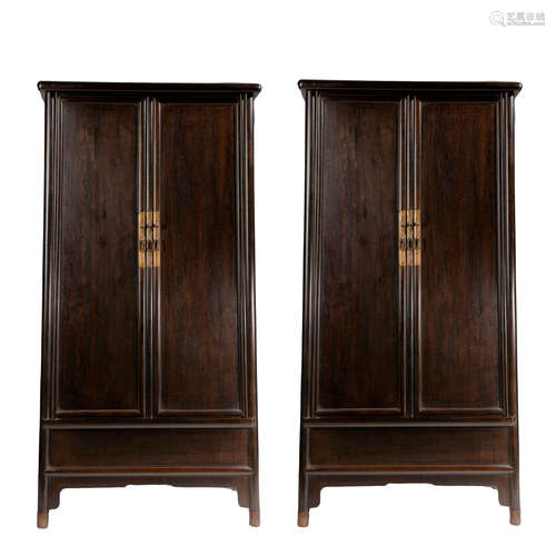 A PAIR OF ANCIENT CHINESE ROSEWOOD CABINETS WITH ROUND CORNERS