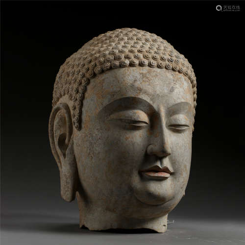 ANCIENT CHINESE BLUESTONE CARVED BUDDHA HEAD