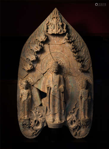 ANCIENT TIBETAN HAIRPIN CARVED BUDDHA FIGURE