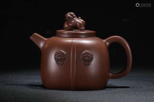 A Chinese Zisha Teapot Of Lion Painting