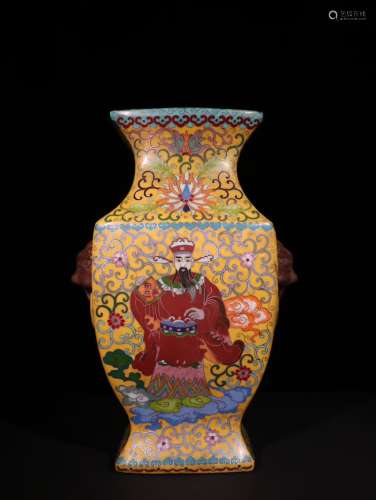 A Chinese Zisha Teapot Of Cloisonne Painting With Caishen Pattern
