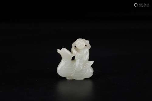 A Chinese Hetian Jade Pendant Of Figure&Duck