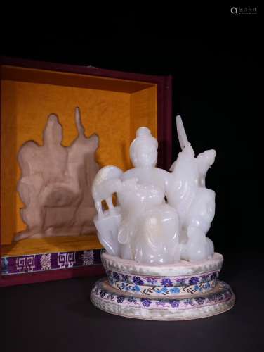 A Chinese Hetian Jade Ornament Of Figure&Goat