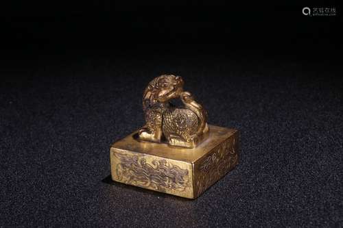 A Chinese Gilt Bronze Seal Of Tiger Shaping