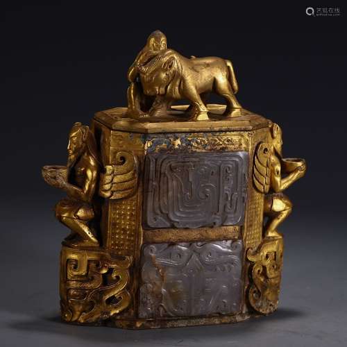 A Chinese Gilt Bronze Censer Embeded Gem