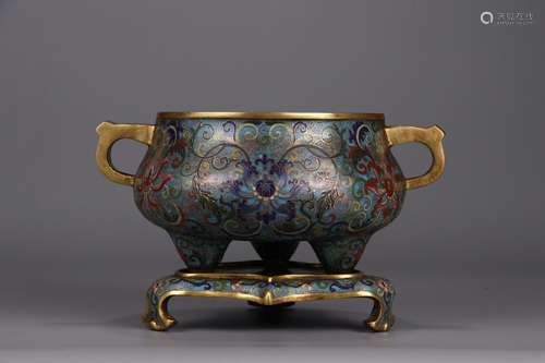 A Chinese Cloisonne Censer With Floral Carving