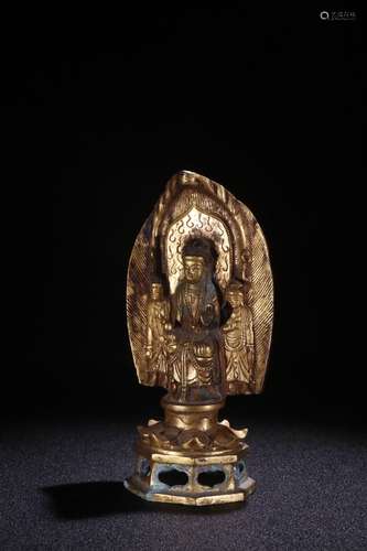 A Chinese Gilt Bronze Guanyin Ornament