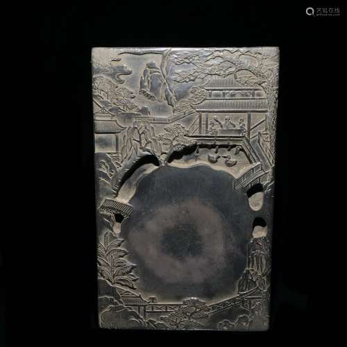 A Chinese Ink Stone Of Poetry Carving