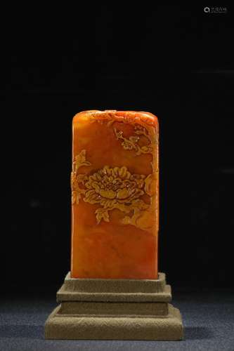 A Chinese Tianhuang Stone Seal Of Floral Carving