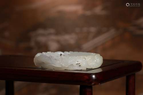 A Chinese Hetian Jade Bangle With Beast Carving