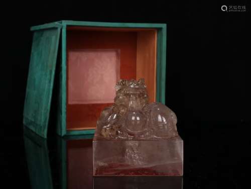 A Chinese Crystal Seal With Dragon Carving