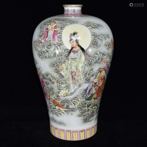 A Chinese Porcelain Famille Rose Meiping Vase Of Buddha Painting