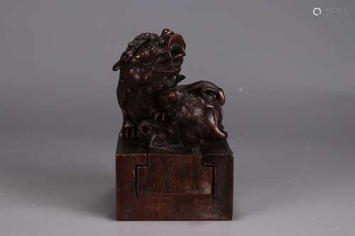 A Chinese Agarwood Seal Of Lion Shaping