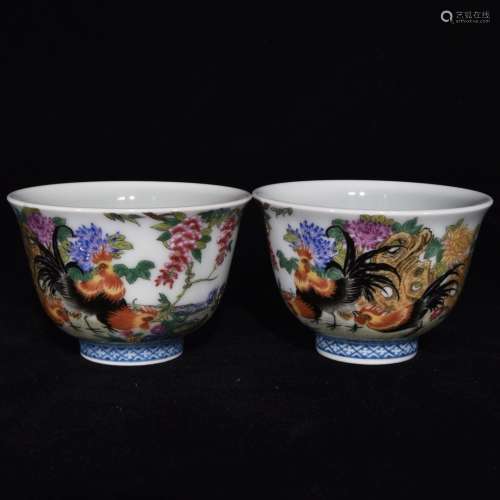 Pair Of Chinese Porcelain Famille Rose Cups With Marking
