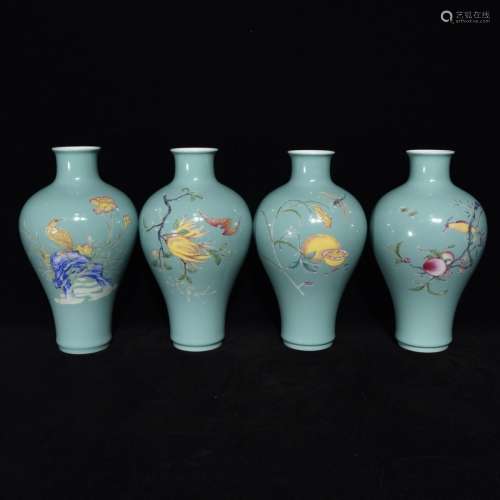 Set Of Chinese Porcelain Meiping Vases With Painting