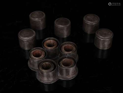 Set Of Chinese Agarwood Thumb Rings Of Carving