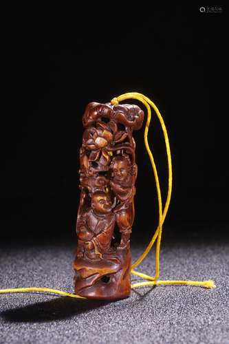 A Chinese Bamboo Sachet Of Figure Carving