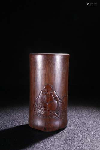 A Chinese Bamboo Brush Pot Of Arhat Carving