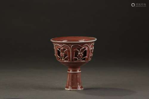 A Chinese Porcelain  Red Glazed Cup Of Floral Carving